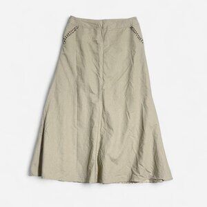 Beige linen long skirt with studs. Size: 12
